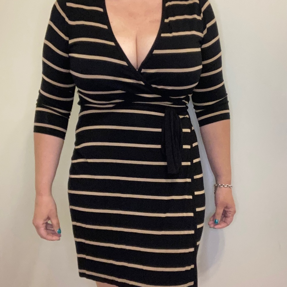 Black and Tan Wrap dress by Calvin Klein